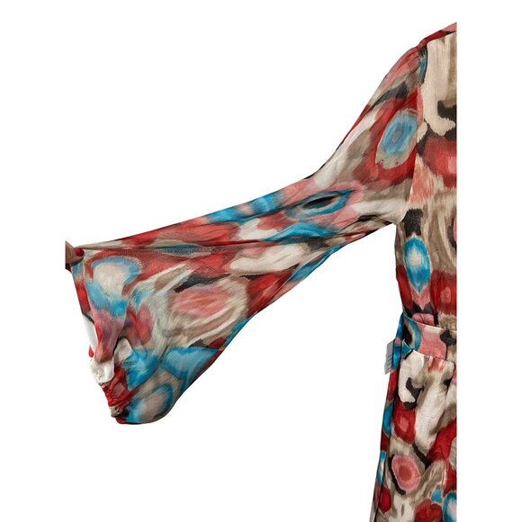 Laundry By Shelli Segal Colorful Abstract Print Wrap Dress Size 12 With Long She - Picture 3 of 13